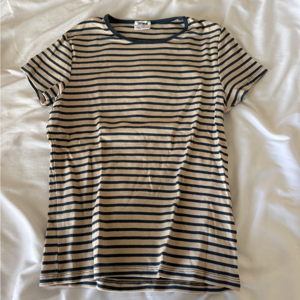 Cotton On Striped Short Sleeve Tee - Green and Tan